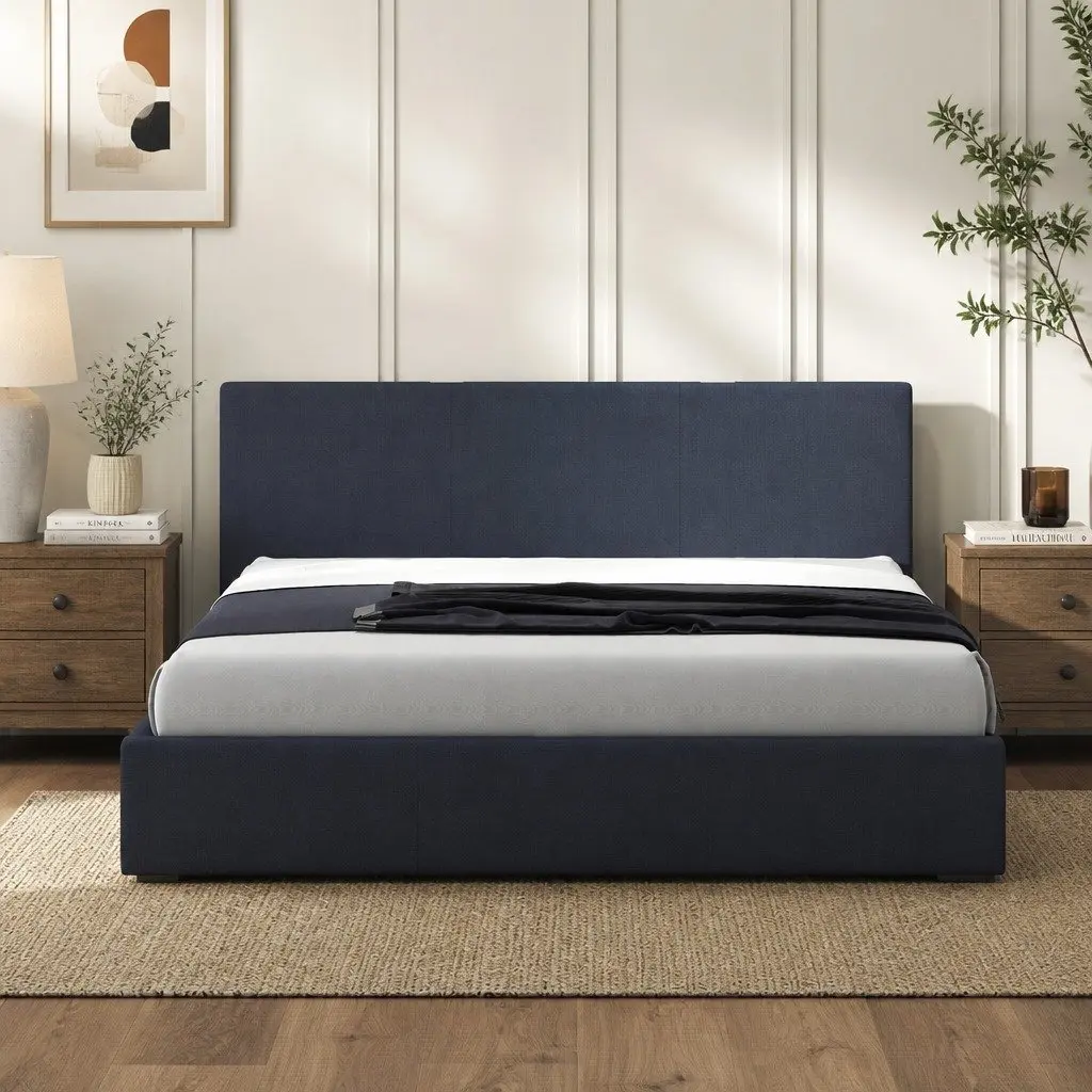 Gas Lift Bed Frame Modern King Single Storage Platform Upholstered Fabric Charcoal