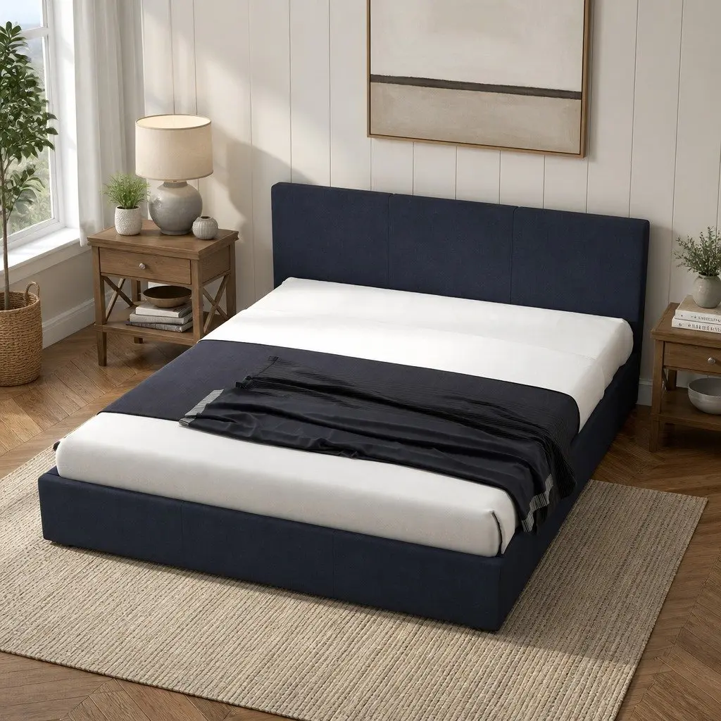 Gas Lift Bed Frame Modern King Single Storage Platform Upholstered Fabric Charcoal