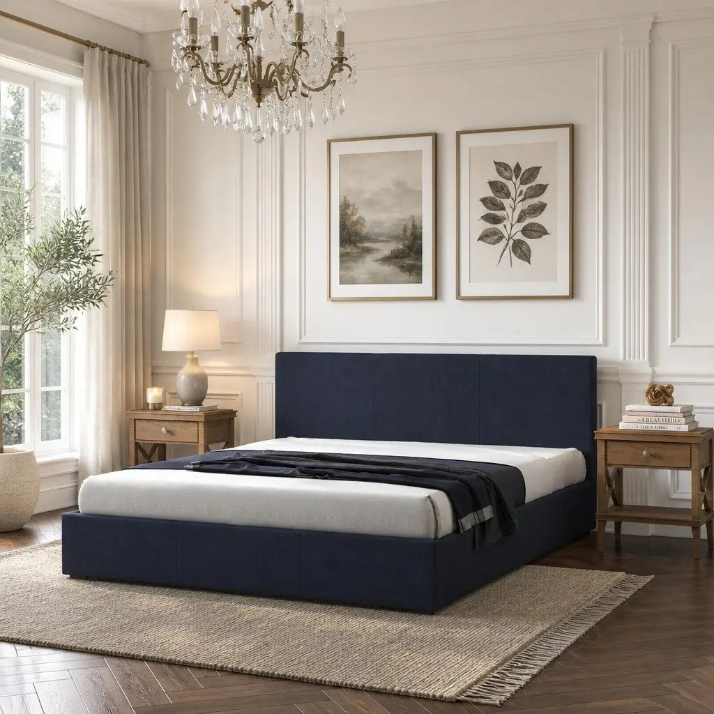 Gas Lift Bed Frame Modern King Single Storage Platform Upholstered Fabric Charcoal
