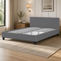 Modern Upholstered Single Bed Frame with Headboard