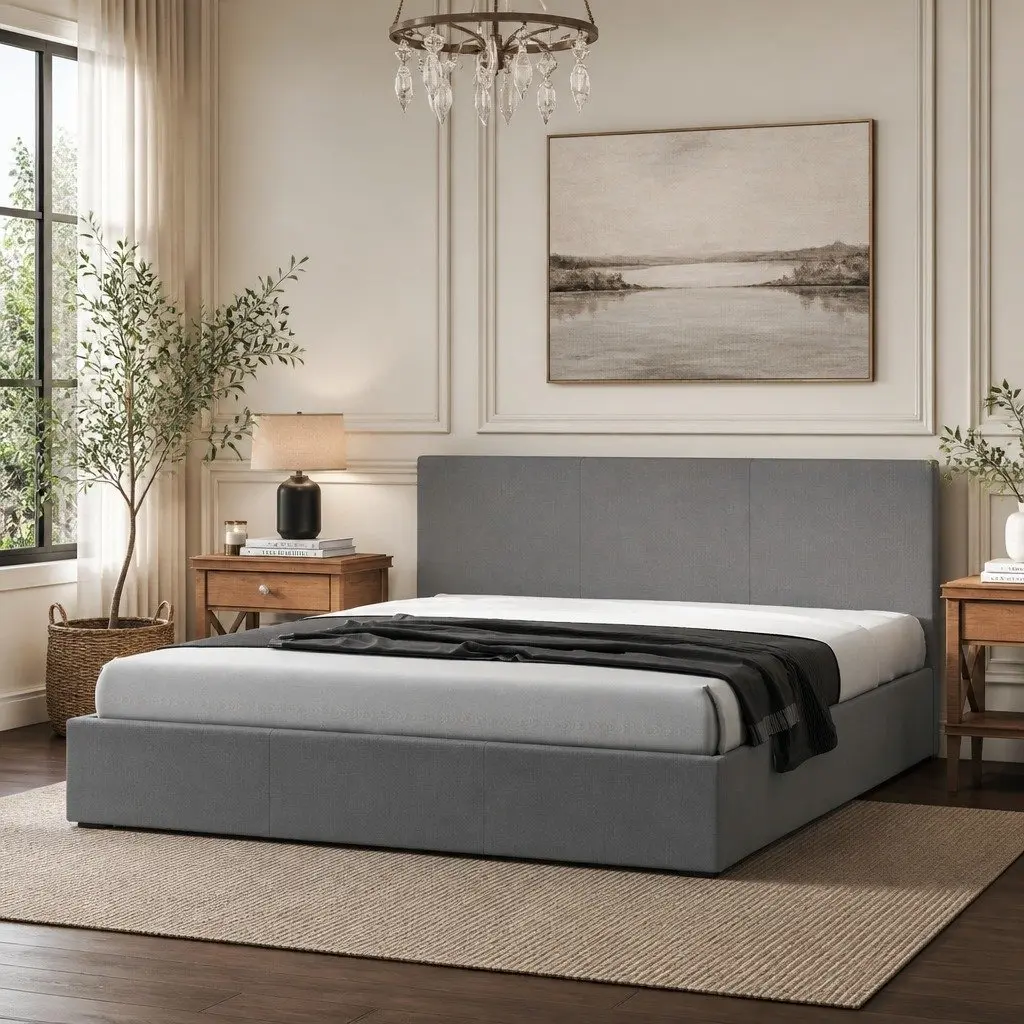 Upholstered Single Bed Frame with Headboard