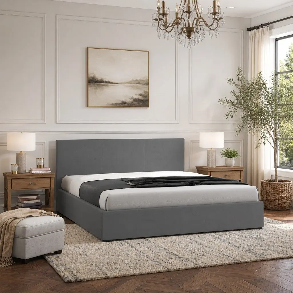 Upholstered Single Bed Frame with Headboard
