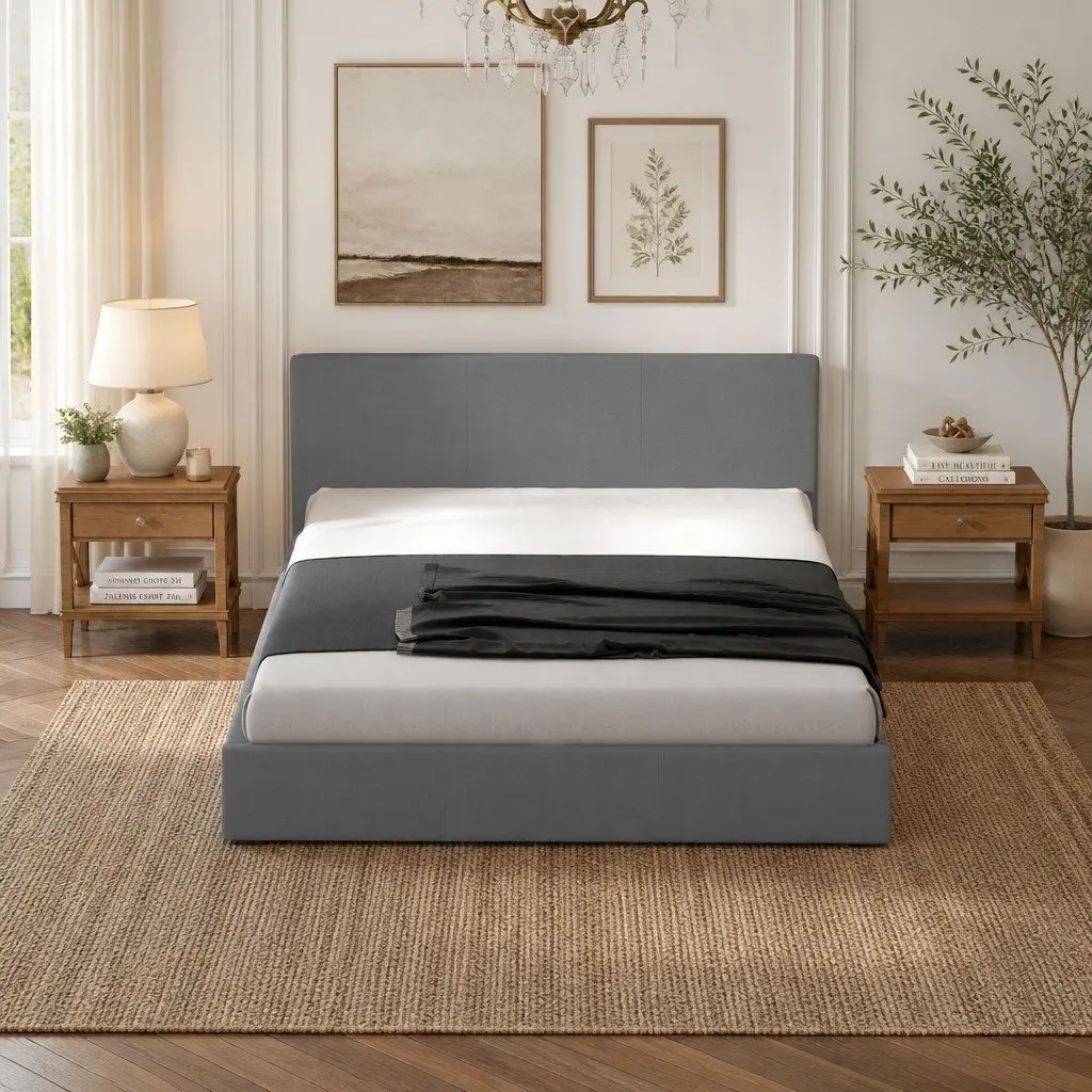 Upholstered Single Bed Frame with Headboard