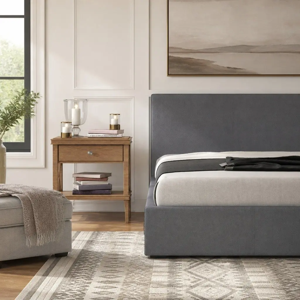 Upholstered Single Bed Frame with Headboard