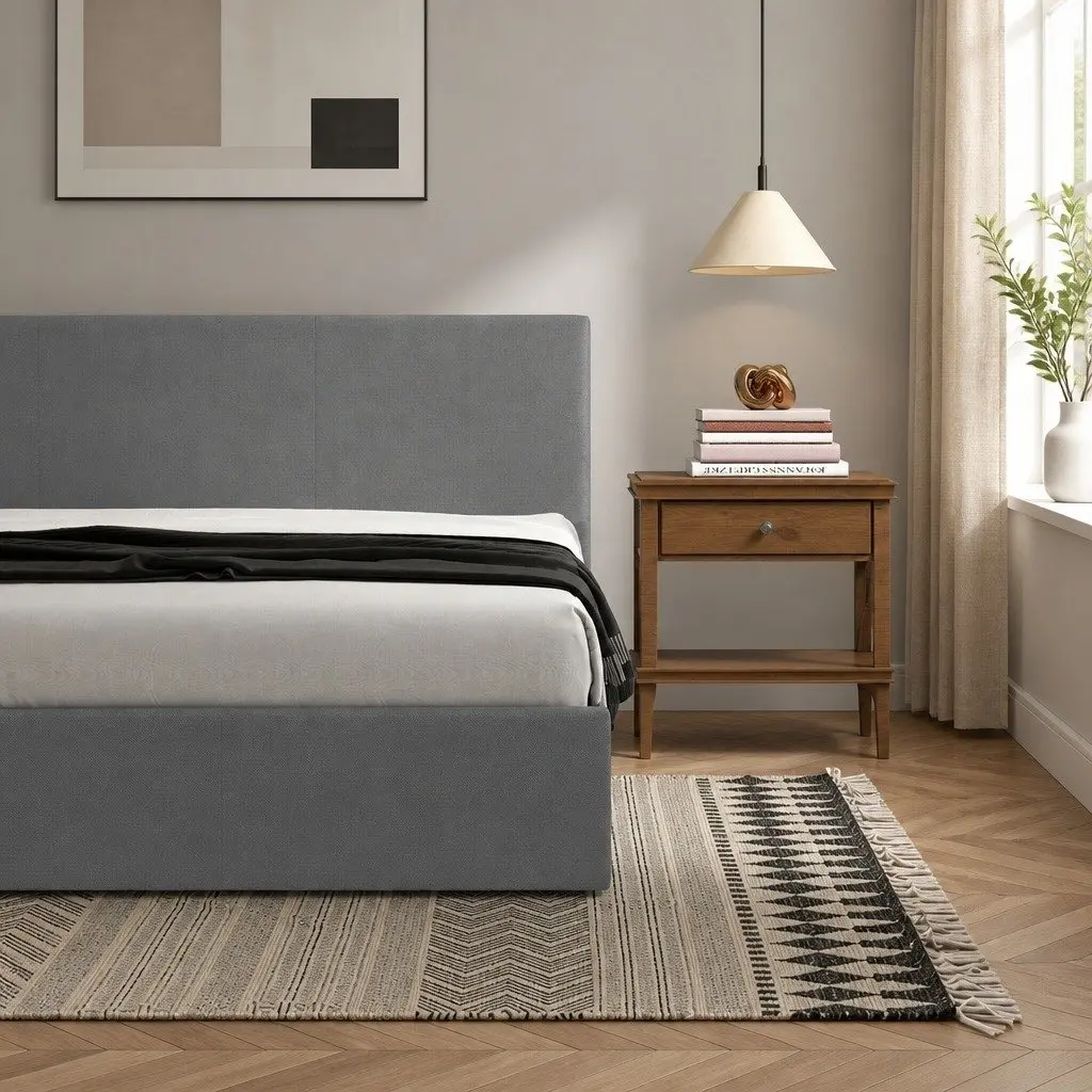 Upholstered Single Bed Frame with Headboard