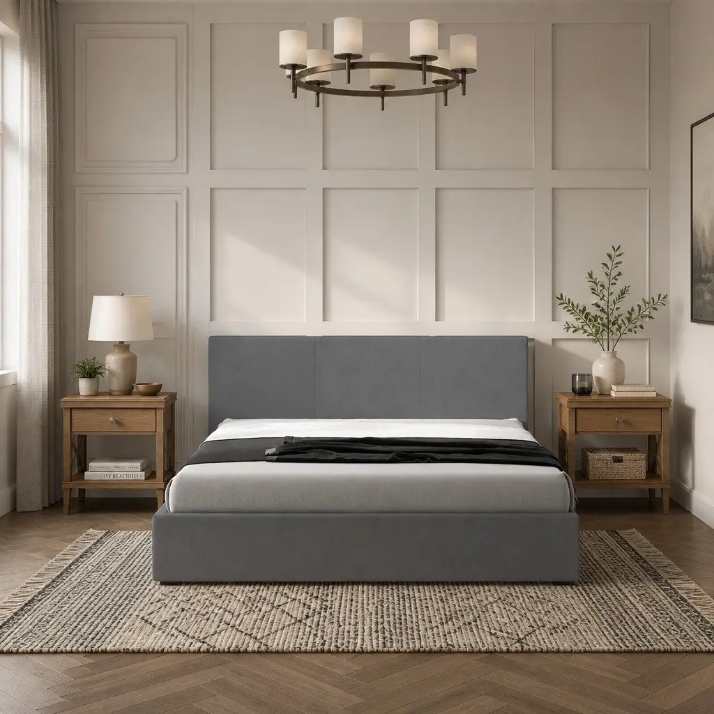 Upholstered Single Bed Frame with Headboard