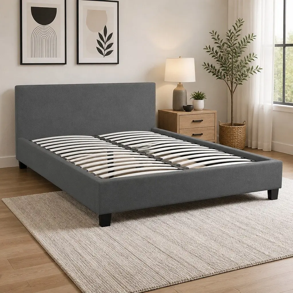 Upholstered Single Bed Frame with Headboard