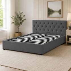 Single Gas Lift Storage Bed with Tufted Headboard