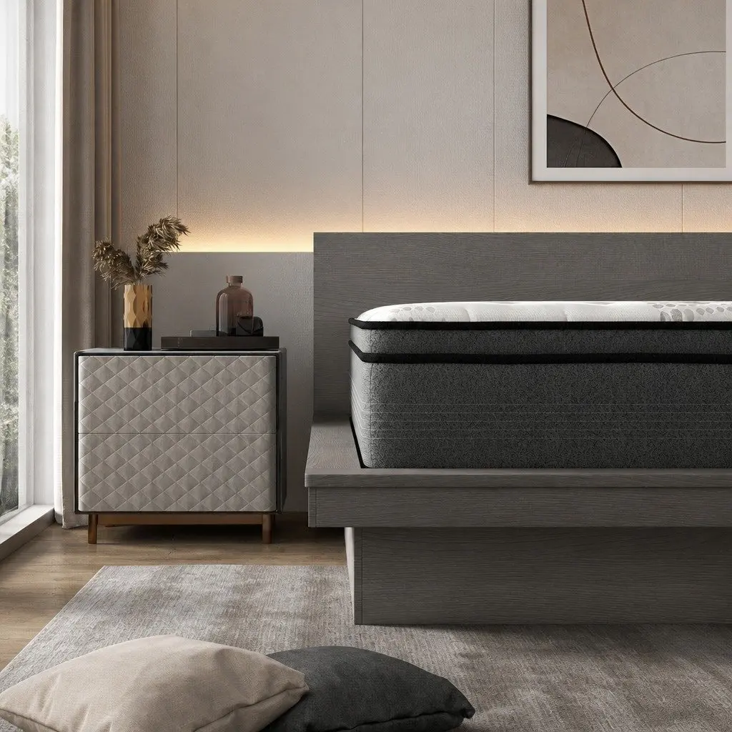 5 Zone Euro Top Double Mattress Medium Firm Pocket Spring Pressure Relief 137cm x 190cm White Grey with Black Trim