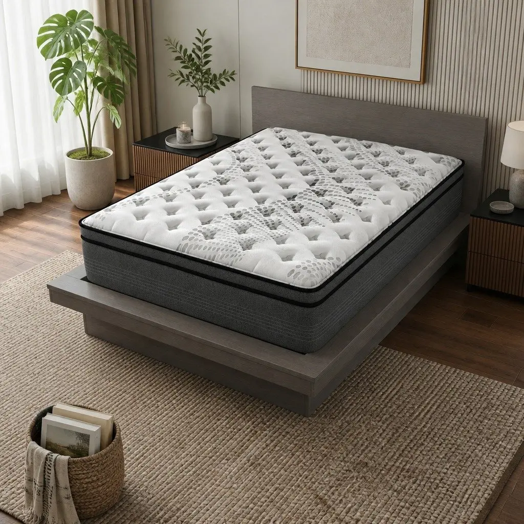 5 Zone Euro Top Double Mattress Medium Firm Pocket Spring Pressure Relief 137cm x 190cm White Grey with Black Trim