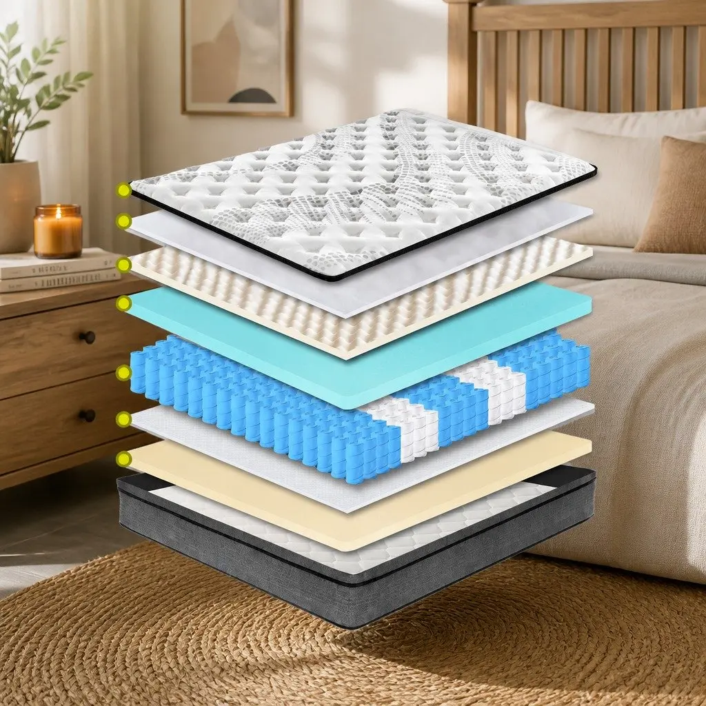 5 Zone Euro Top Double Mattress Medium Firm Pocket Spring Pressure Relief 137cm x 190cm White Grey with Black Trim