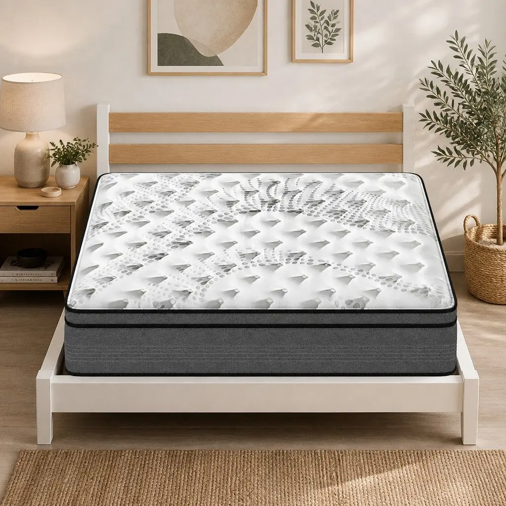 5 Zone Euro Top Double Mattress Medium Firm Pocket Spring Pressure Relief 137cm x 190cm White Grey with Black Trim