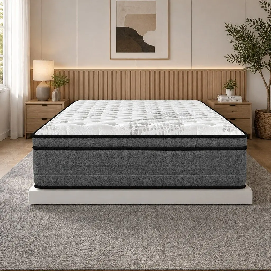 5 Zone Euro Top Double Mattress Medium Firm Pocket Spring Pressure Relief 137cm x 190cm White Grey with Black Trim