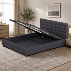 Gas Lift Bed Frame with Upholstered Headboard for Comfort