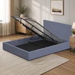 Charcoal Gas Lift Bed Frame with Headboard and Storage