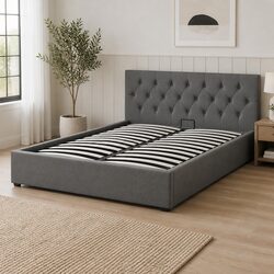 Queen Size Gas Lift Bed Frame with Storage and Tufted Headboard