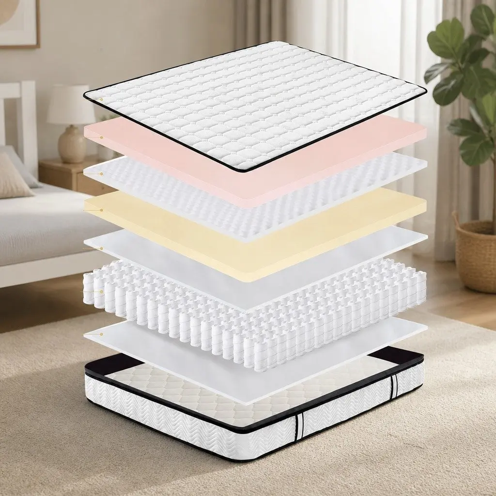 Single Bed Hybrid Mattress Medium Firm 5 Zone Pocket Spring Natural Latex Foam 30cm Thickness