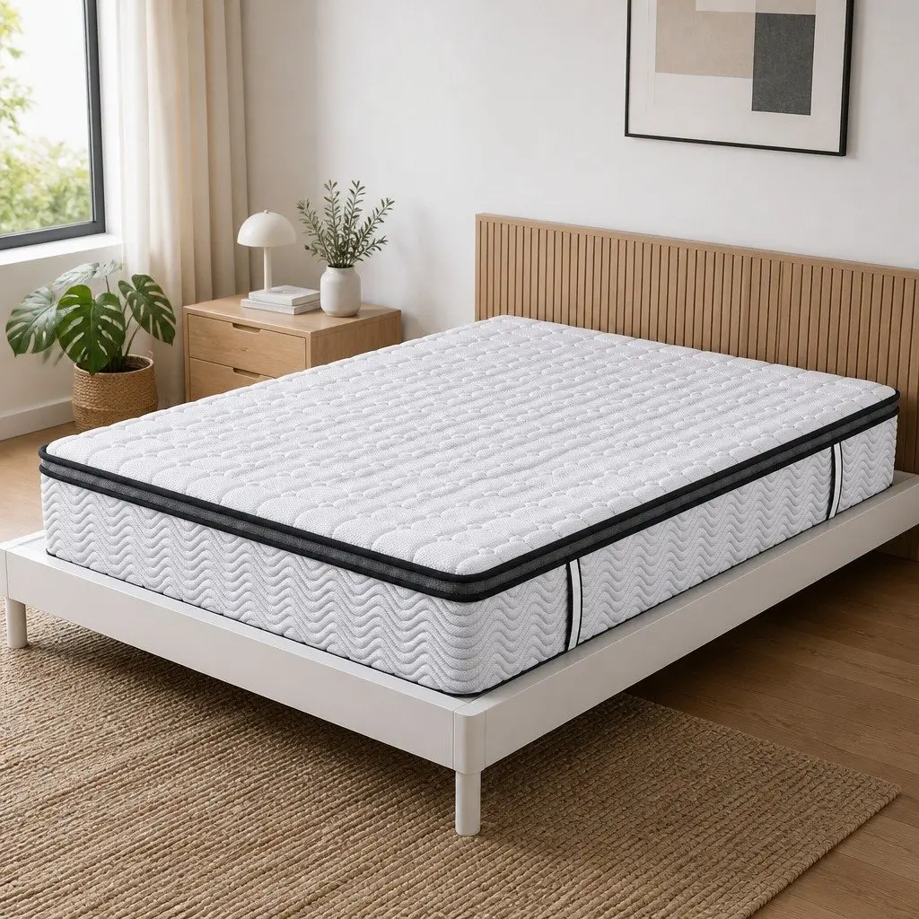 Double Pocket Spring Mattress Medium-Firm 5-Zone Support Hybrid Foam Latex 137x190cm 300GSM Knitted Cotton Cover