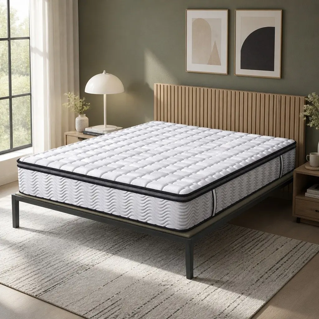 Double Pocket Spring Mattress Medium-Firm 5-Zone Support Hybrid Foam Latex 137x190cm 300GSM Knitted Cotton Cover