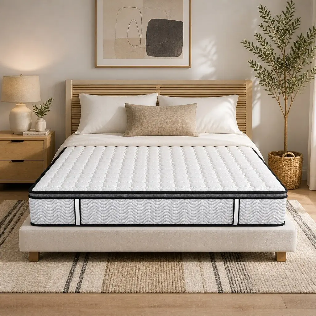 Double Pocket Spring Mattress Medium-Firm 5-Zone Support Hybrid Foam Latex 137x190cm 300GSM Knitted Cotton Cover