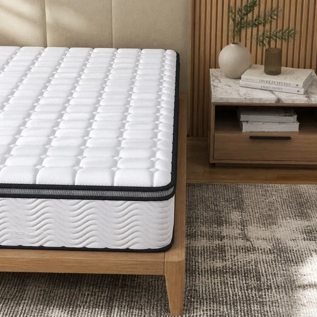 Double Pocket Spring Mattress Medium-Firm 5-Zone Support Hybrid Foam Latex 137x190cm 300GSM Knitted Cotton Cover