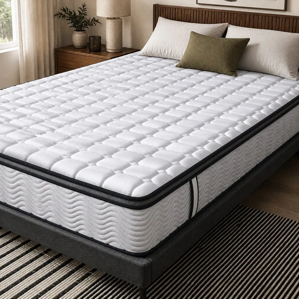 Double Pocket Spring Mattress Medium-Firm 5-Zone Support Hybrid Foam Latex 137x190cm 300GSM Knitted Cotton Cover