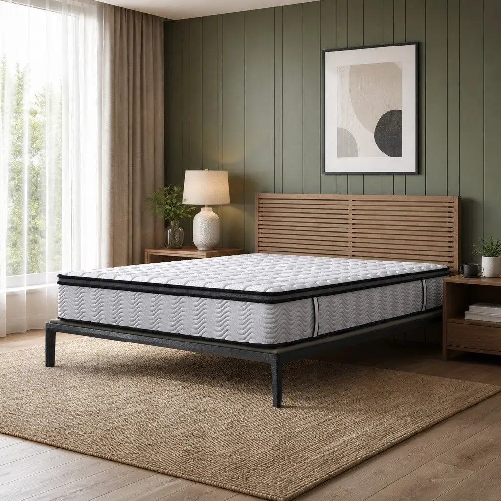 Queen Pocket Spring Mattress Medium-Firm 5-Zone Hybrid Foam Support 153cm x 203cm Cotton Cover