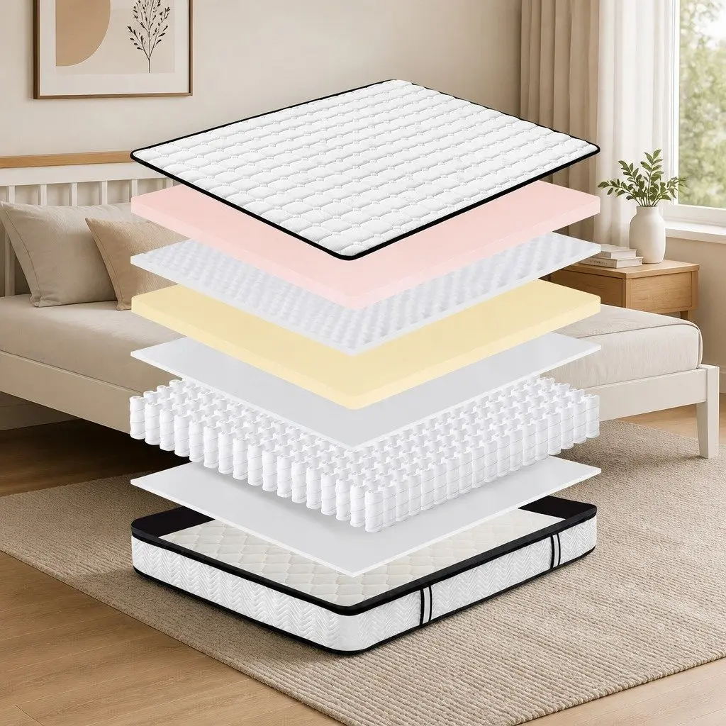 Queen Pocket Spring Mattress Medium-Firm 5-Zone Hybrid Foam Support 153cm x 203cm Cotton Cover