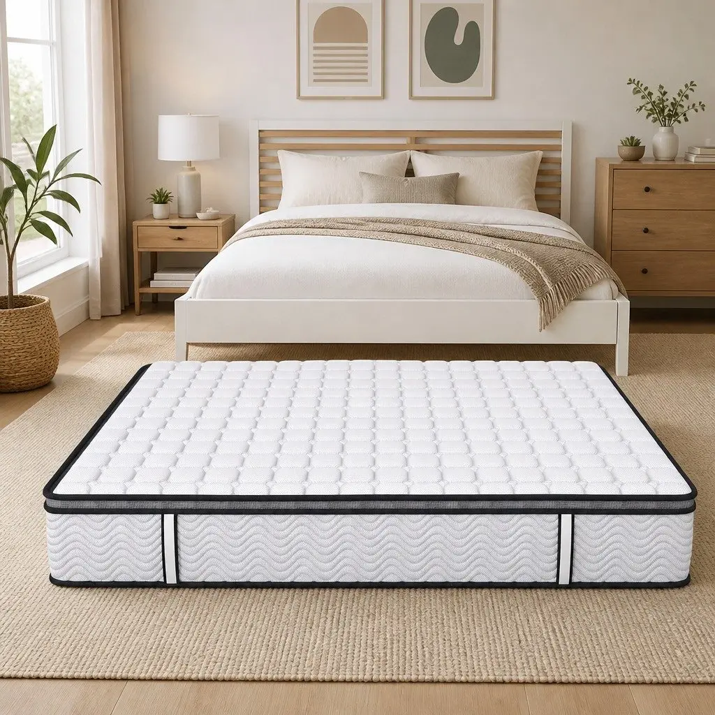 Queen Pocket Spring Mattress Medium-Firm 5-Zone Hybrid Foam Support 153cm x 203cm Cotton Cover