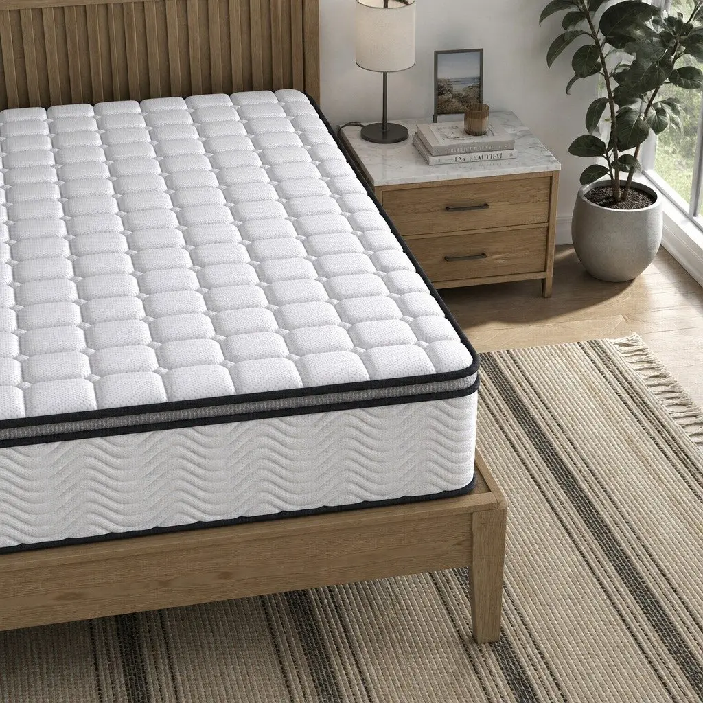 Queen Pocket Spring Mattress Medium-Firm 5-Zone Hybrid Foam Support 153cm x 203cm Cotton Cover