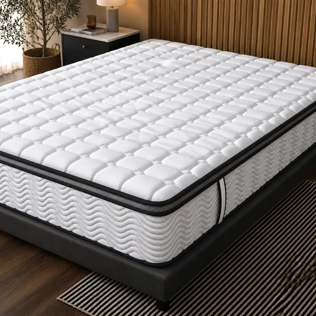Queen Pocket Spring Mattress Medium-Firm 5-Zone Hybrid Foam Support 153cm x 203cm Cotton Cover