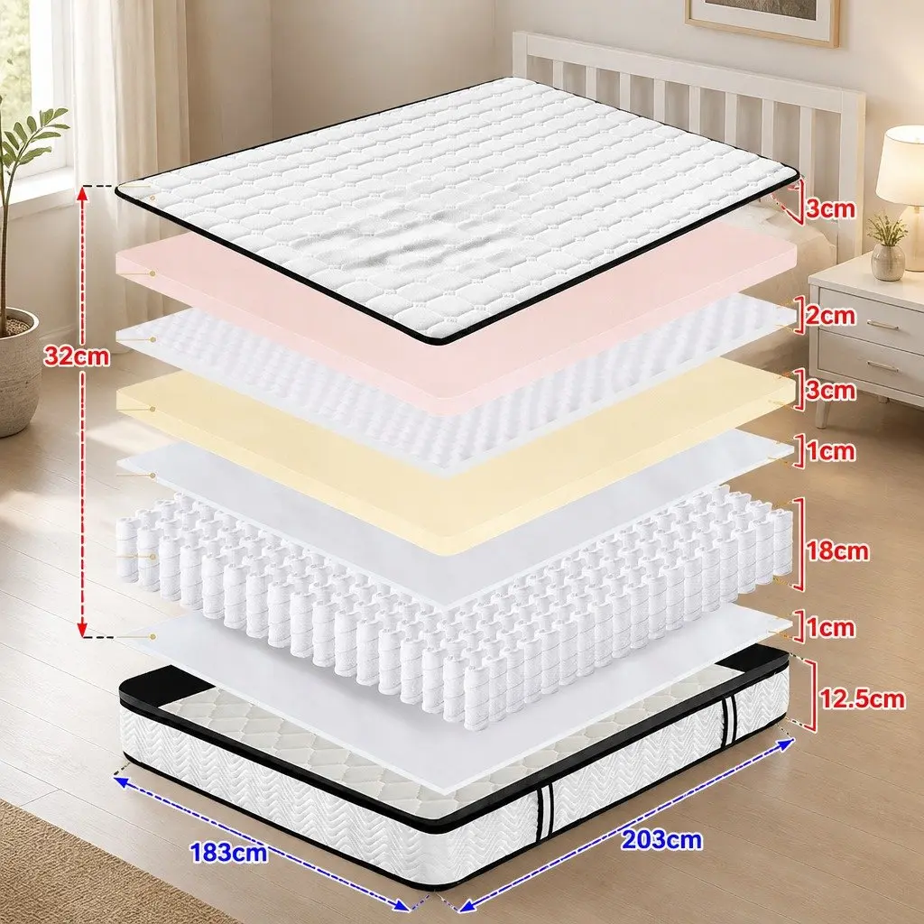 Pocket Spring Mattress Medium-Firm Support King Size Hybrid Foam Latex