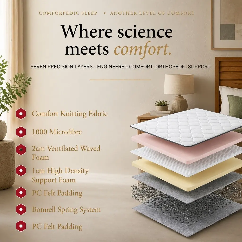 King Mattress Bonnell Spring 5-Zone Pressure Relief Foam Support 183cm x 203cm x 21cm