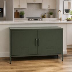 Green Metal Buffet Sideboard with Adjustable Shelf