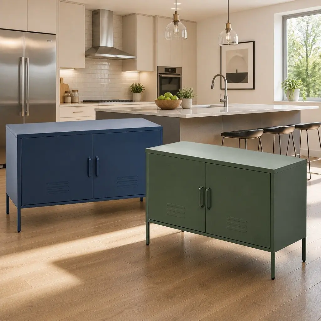 Metal Buffet Sideboard Green Adjustable Shelf Cold Rolled Steel