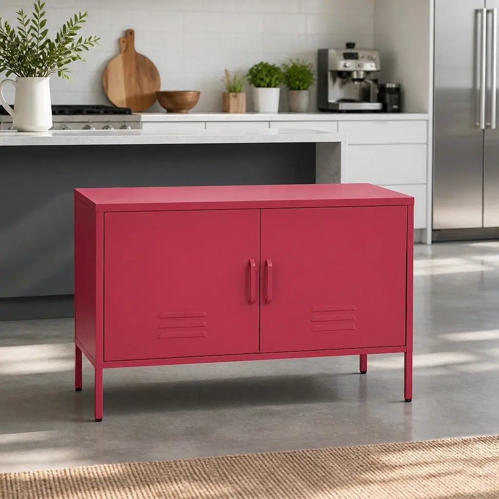 Pink Metal Buffet Sideboard for Dining Spaces