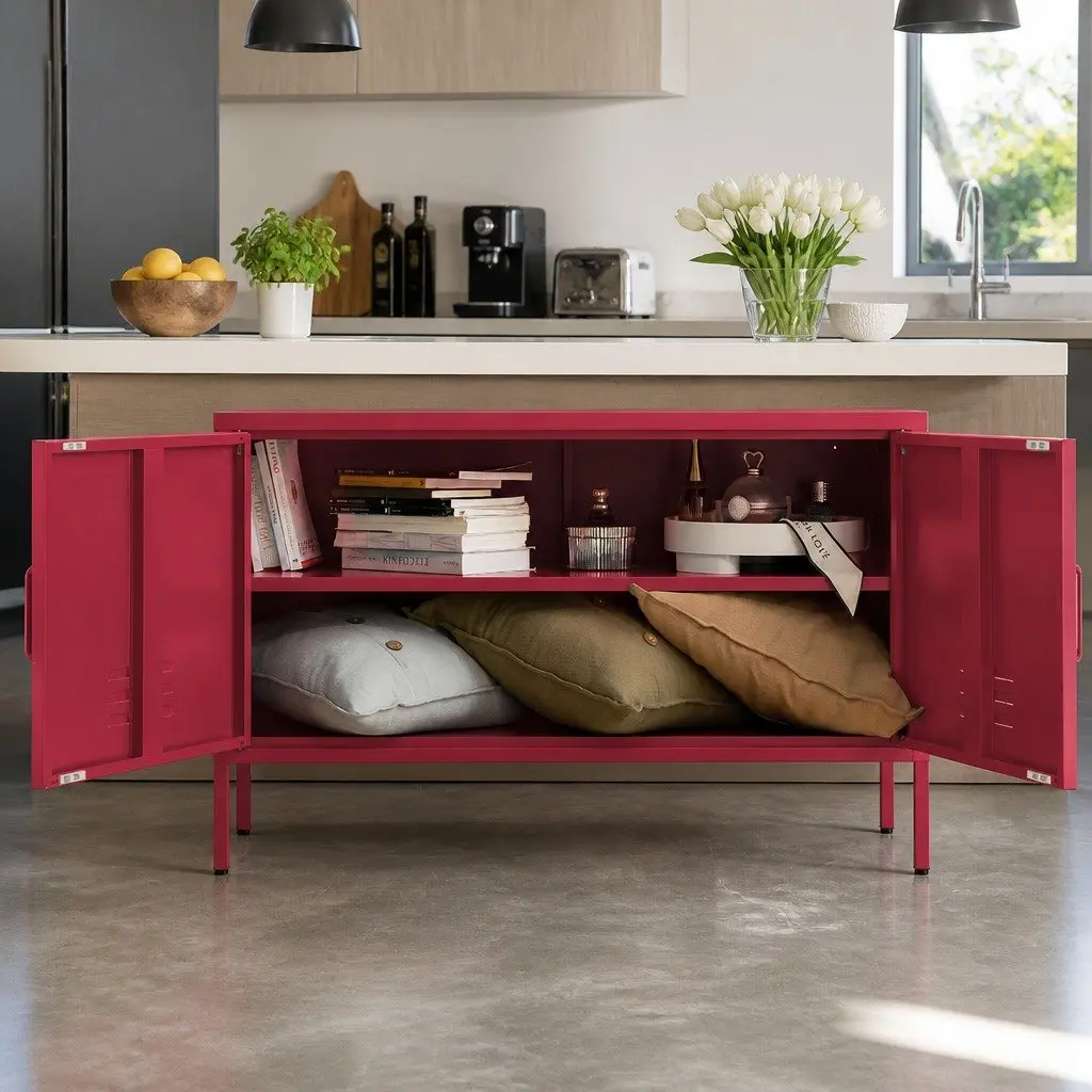 Pink Metal Buffet Sideboard for Dining Spaces