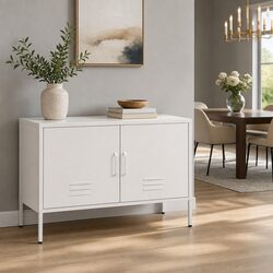 Stylish White Metal Buffet Sideboard Storage Cabinet