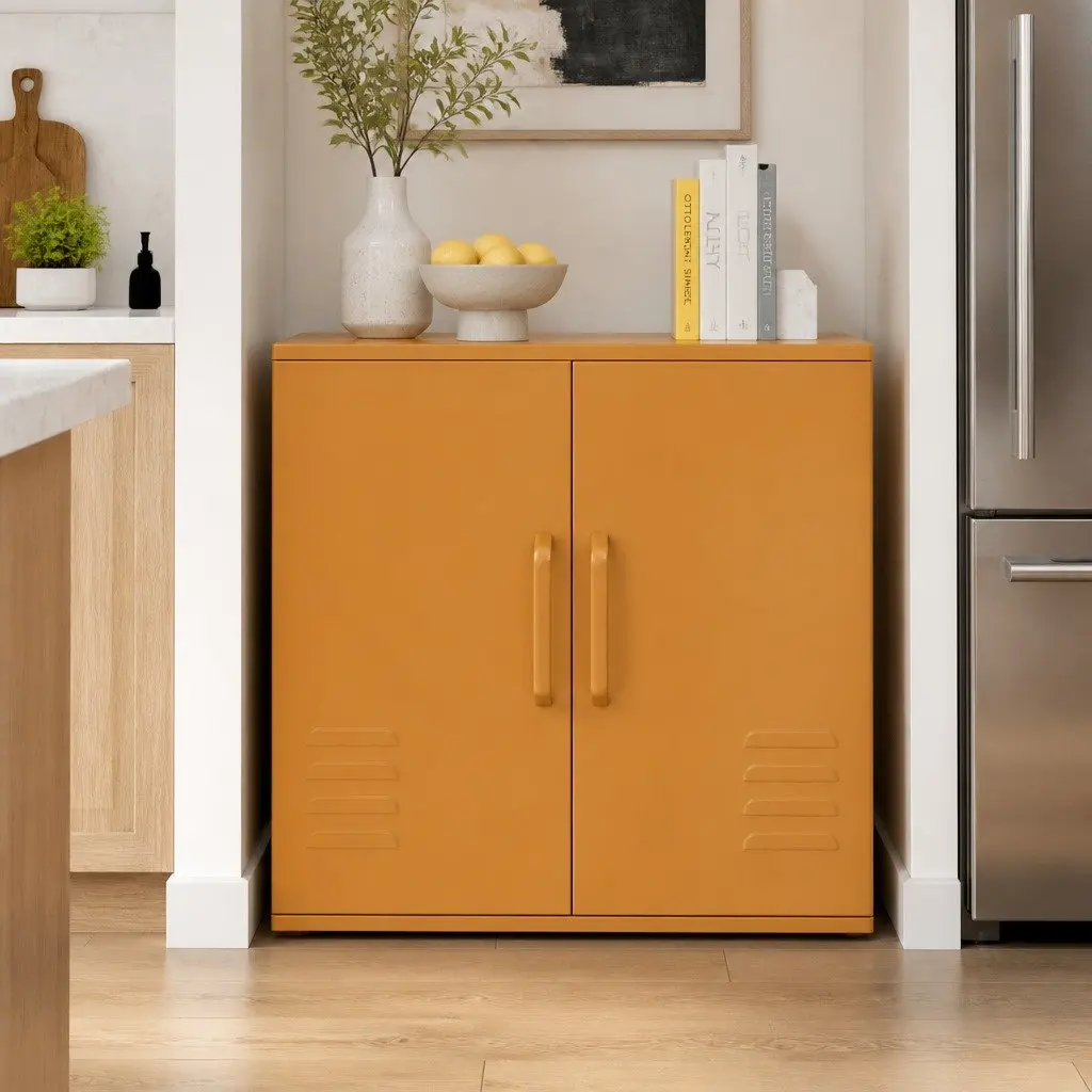 Metal Buffet Sideboard Cabinet Yellow Storage Dining Furniture Modern Design