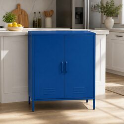 Blue Metal Buffet Sideboard for a Cozy Dining Room