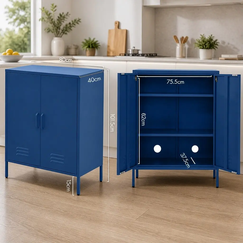 Blue Metal Buffet Sideboard Cabinet Storage Dining Room Furniture with