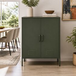 Green Metal Buffet Sideboard with Adjustable Shelves