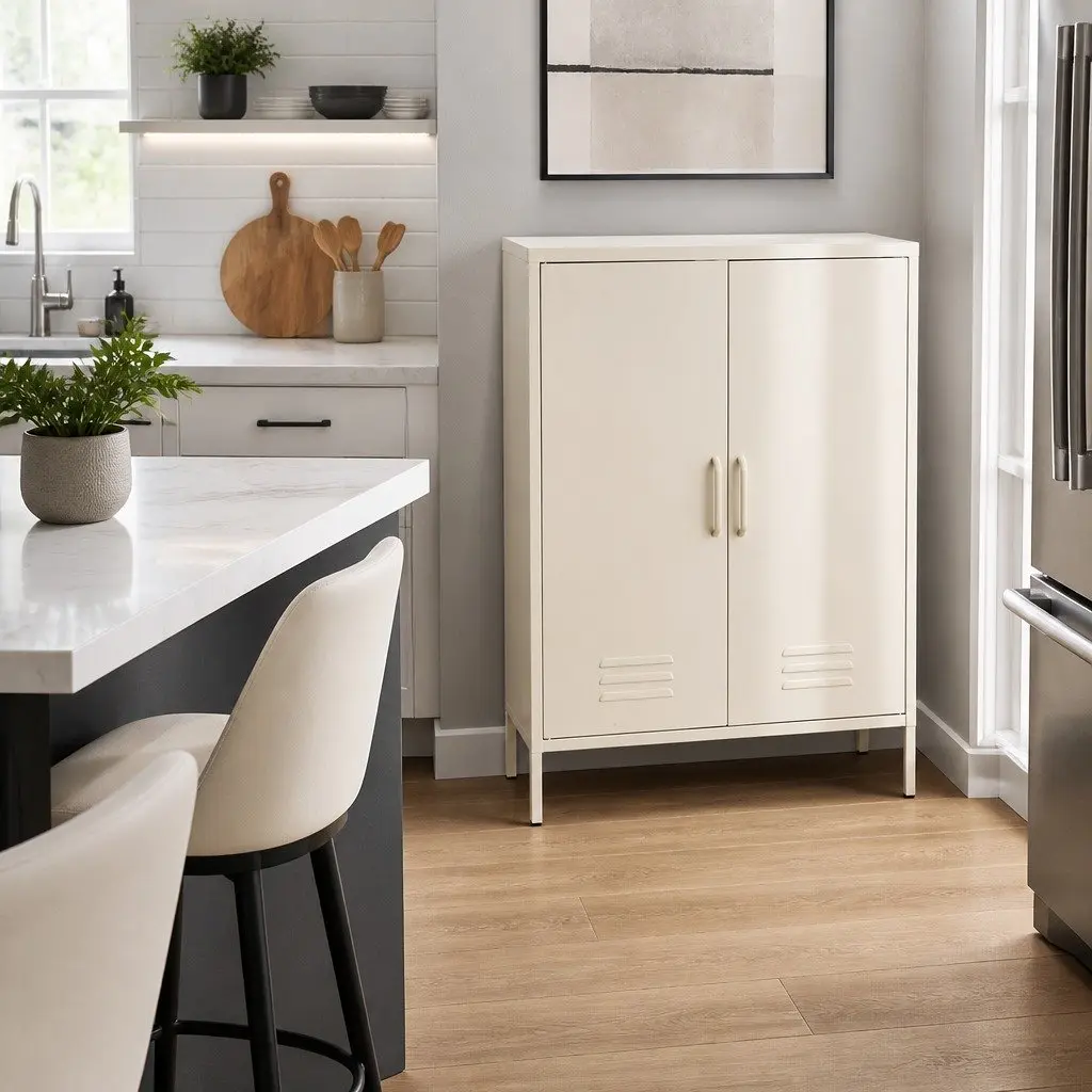 White Metal Buffet Sideboard Cabinet with Adjustable Shelves 80cm x 40cm x 101.5cm Cold Rolled Steel