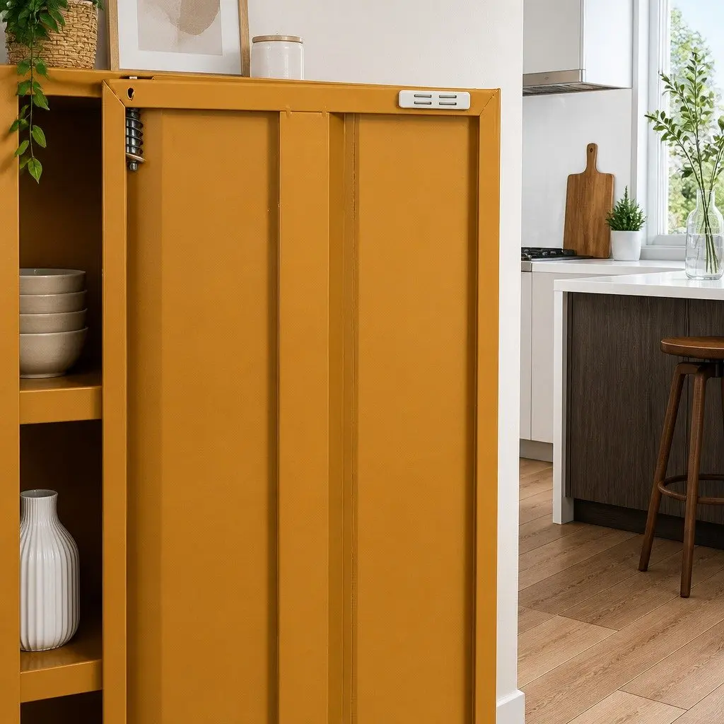 Yellow Metal Buffet Sideboard Storage Cabinet with Adjustable Shelves Dining