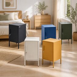 Modern Black Metal Bedside Table Storage Cabinet