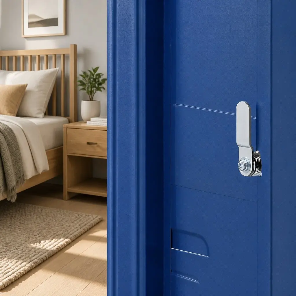 Bedside Table Metal Blue Storage Locker with Shelf and Hook