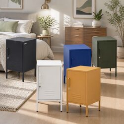 Green Metal Bedside Table with Storage Shelf