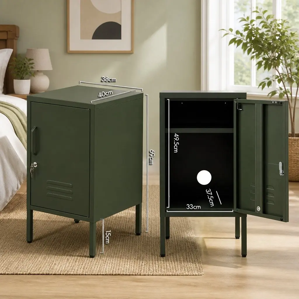 Metal Bedside Storage Cabinet Green Compact with Adjustable Shelf