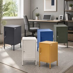 White Metal Storage Locker Bedside Table with Shelf