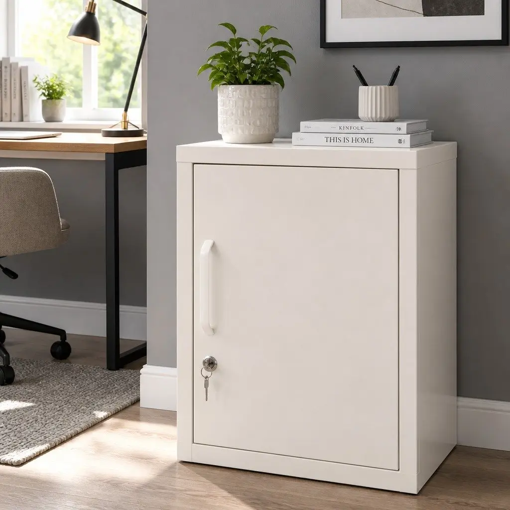 Bedside Table Metal Cabinet White Storage Locker Bedroom Furniture with Shelf